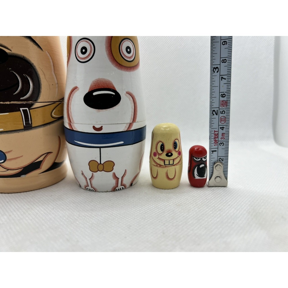 4 Piece Wooden Russian Nesting Dolls Cute Dogs Theme Set of 4 - Picture 6 of 8